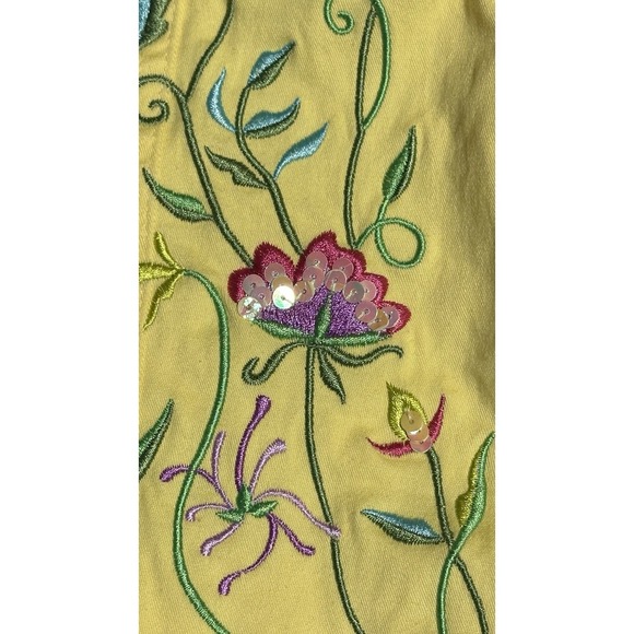 Quacker Factory Jacket Yellow Floral Embroidered Denim Butterfly‎ Zip Medium - Picture 4 of 8